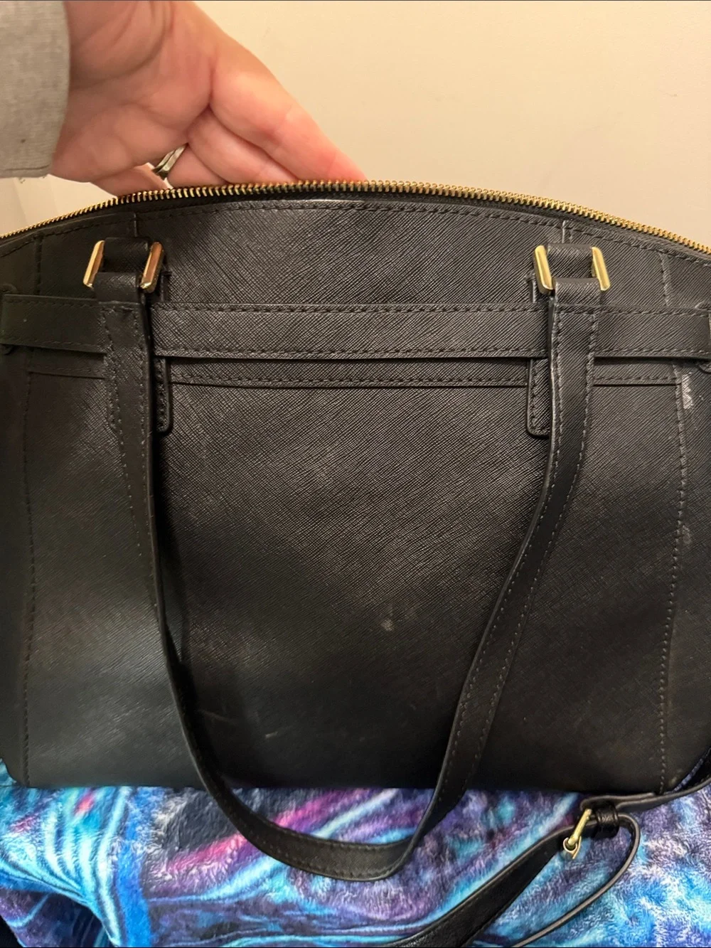 Michael Kors Black Leather Tote with Gold-Tone Lock - Picture 13 of 14